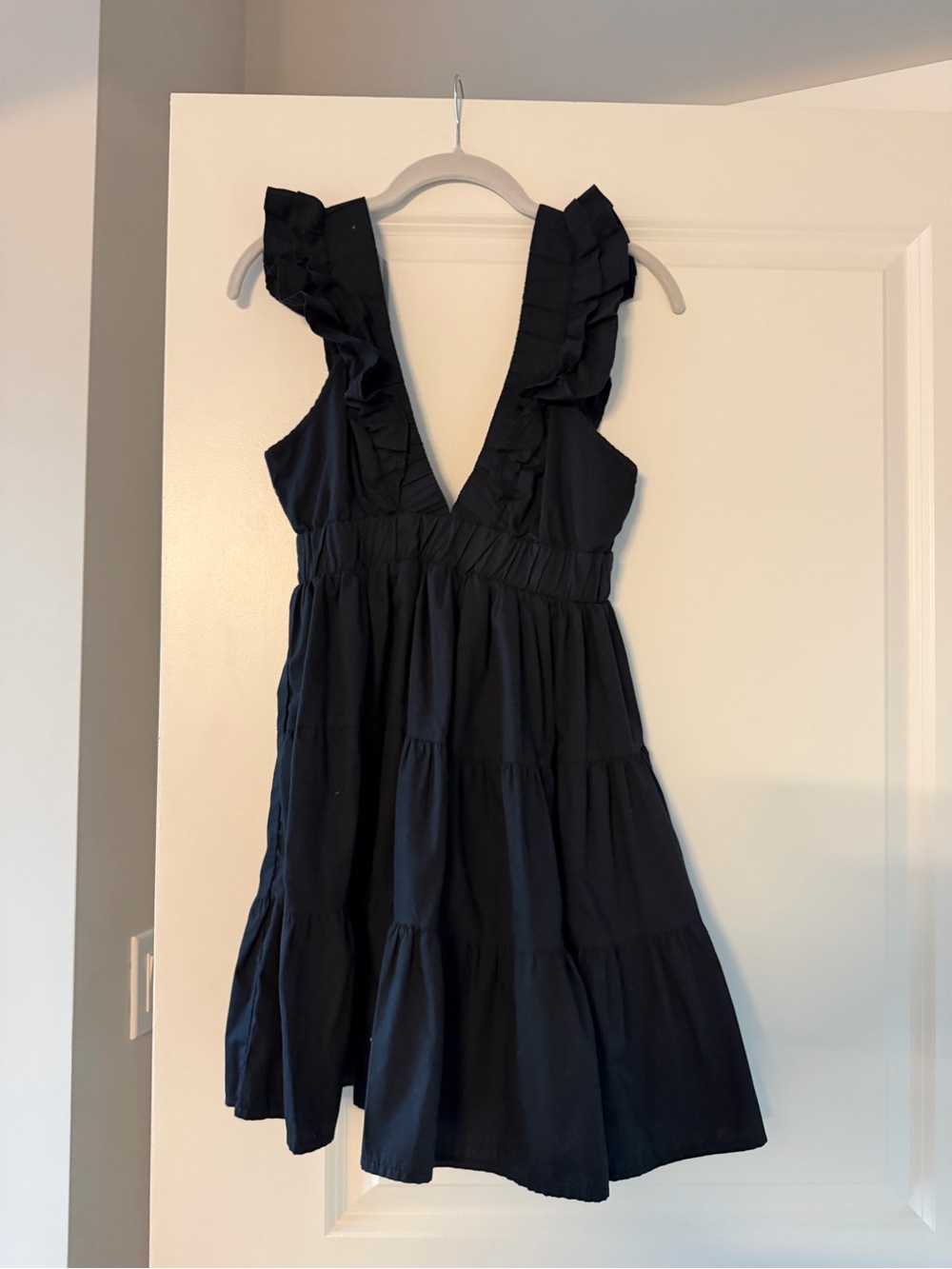 Abercrombie & Fitch Navy Ruffle V-Neck Tiered Mini Dress